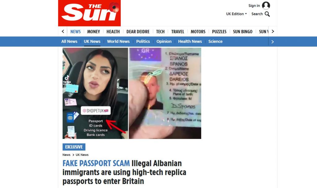 “Pasaporta dhe patenta nga vendet e BE-së”/ Investigimi i The Sun për bandat shqiptare: Kopjojnë çipat biometrike! Udhëtojnë drejt Britanisë nga aeroportet e…