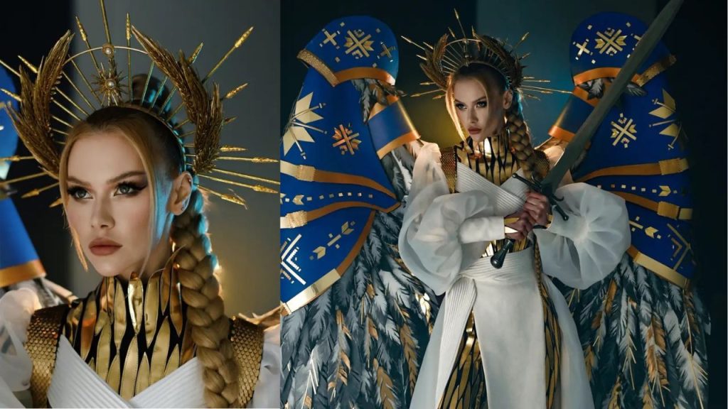 Frymëzuar nga lufta, Miss Ukraina shfaqet me shpatë në dorë në Miss Universe